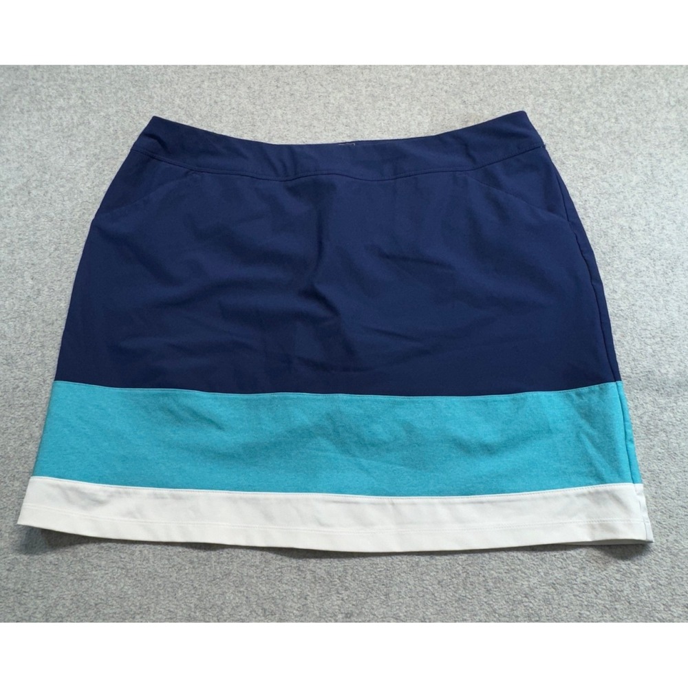 Adidas Golf Skort Womens L Navy Aqua White Colorblock Stretch Athletic Sporty